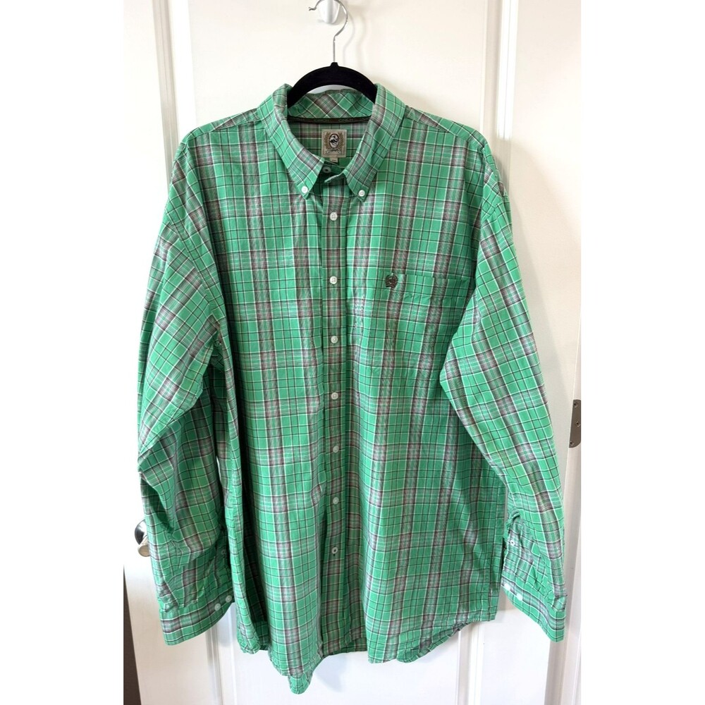 Cinch Shirt Adult XL Green Plaid Thick Cotton Button Up Cowboy Western Mens